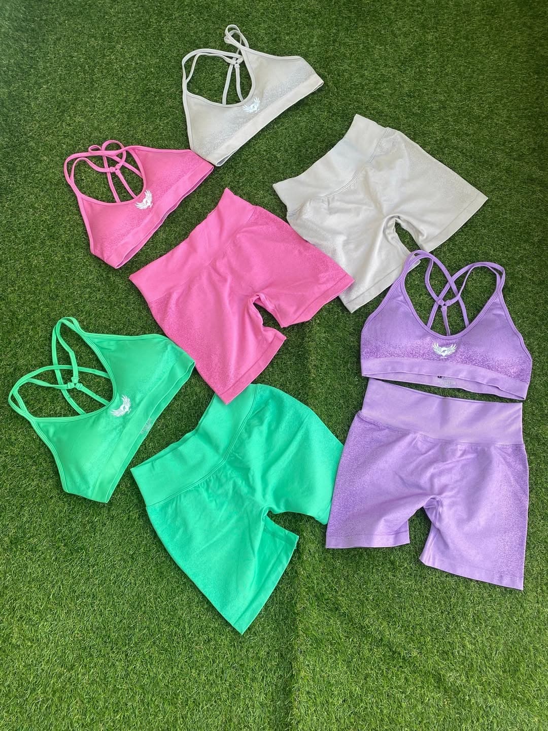Presence Bra + Short Set in Bone, Rose, Jade, and Lilac